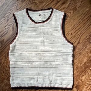Faherty Cream and Brown Knit Sleeveless Top
